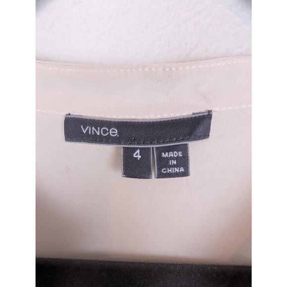Vince Silk Shirt Blouse Hidden Button Sheer Stripe Classic Career Cream Size 4 - Picture 8 of 10